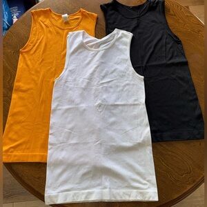 3 Zyia Ribbed Tank Tops, orange, black, white, size medium